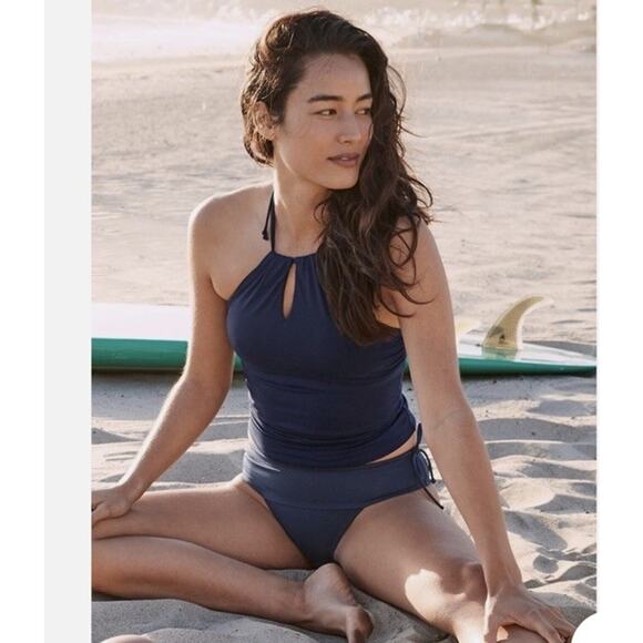 Athleta High Neck Keyhole Tankini Swim Top Blue Womens Size Small Halter Top - Picture 2 of 11